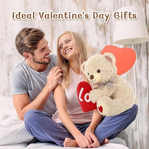 Miniatura 3 de MorisMos Oso de peluche para el día de San Valentín con gran corazón rojo, 17 pulgadas, bonitos osos de peluche, regalos de San Valentín para novia,