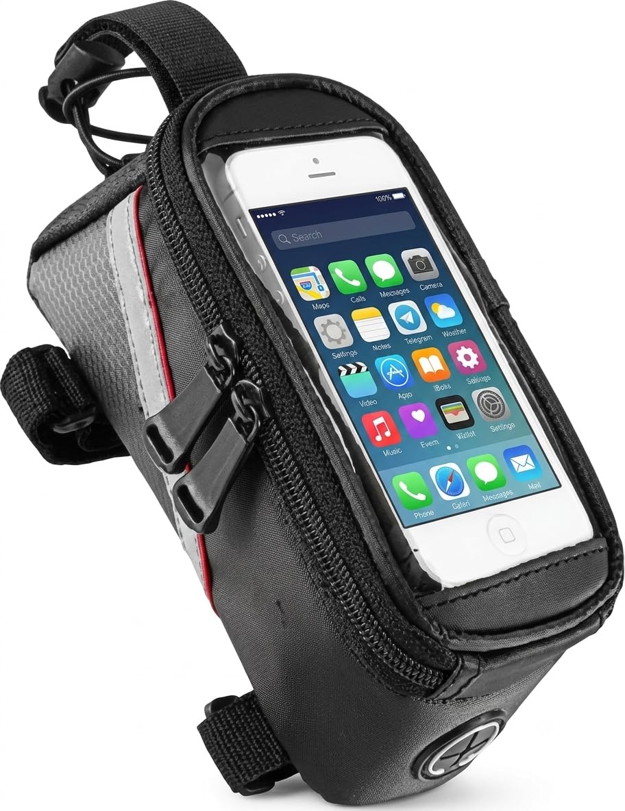 Wavva Rubber Bike Bag with Phone Holder for Mountain Bike, Bike Handlebar Bag with Waterproof Touchscreen Phone Case for Every Phone (Black)- Rubber-picture-3