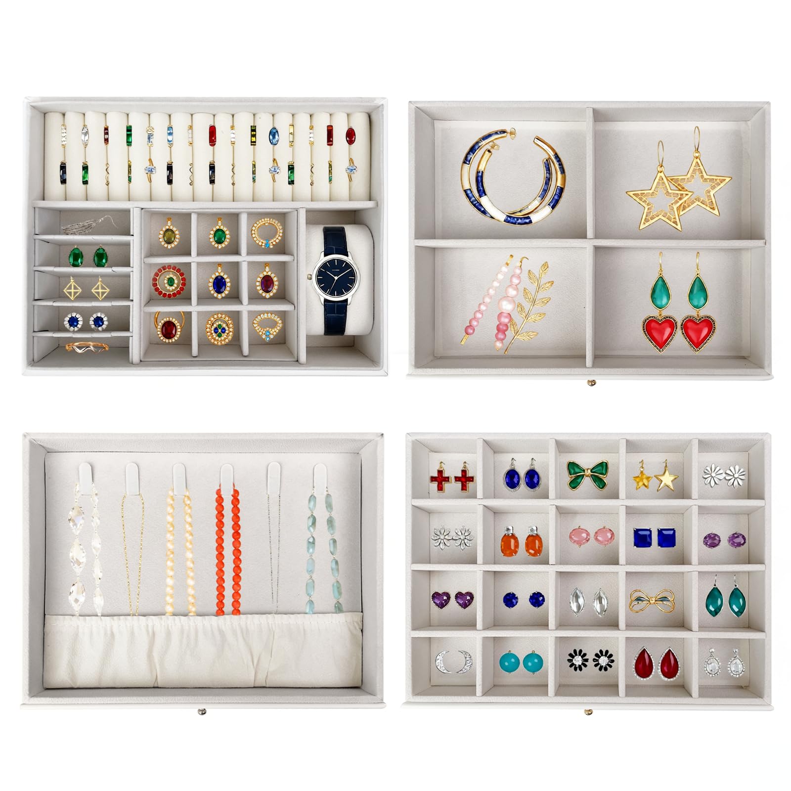 Boite a Bijoux Femme, Boîte à Bijoux, 4 Couches Grande Boite Bijoux, Coffret à Bijoux avec Tiroirs, Doublure en Velours pour Bagues, Boucles d’Oreilles, Bracelets, Colliers, Blanc