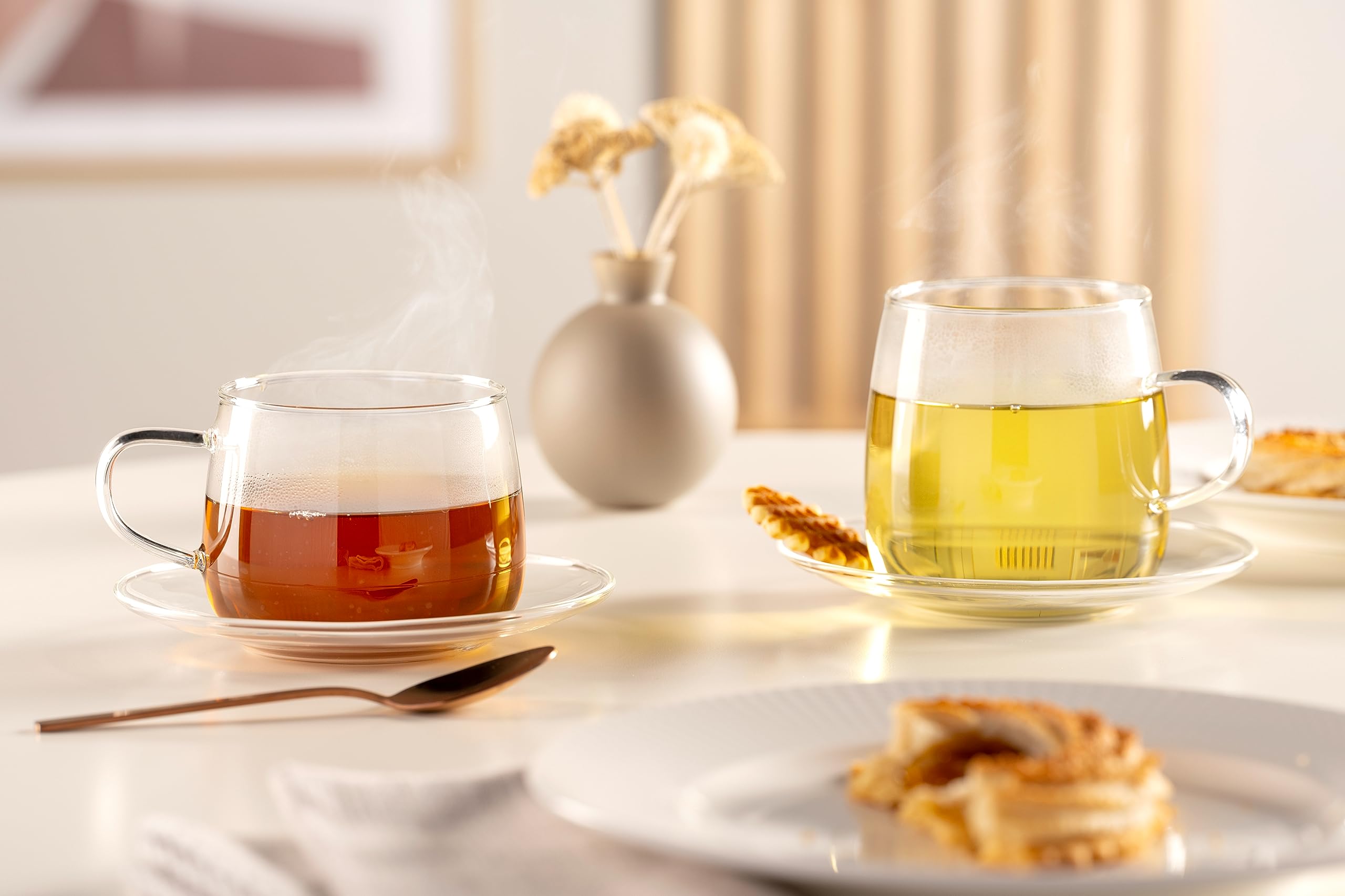 LEONARDO HOME Tè per Te Set di 4 tazze da tè in vetro borosilicato a pareti spesse, realizzate a mano, capacità 450 ml, lavabili in lavastoviglie, 4 bicchieri da tè trasparenti, 077385