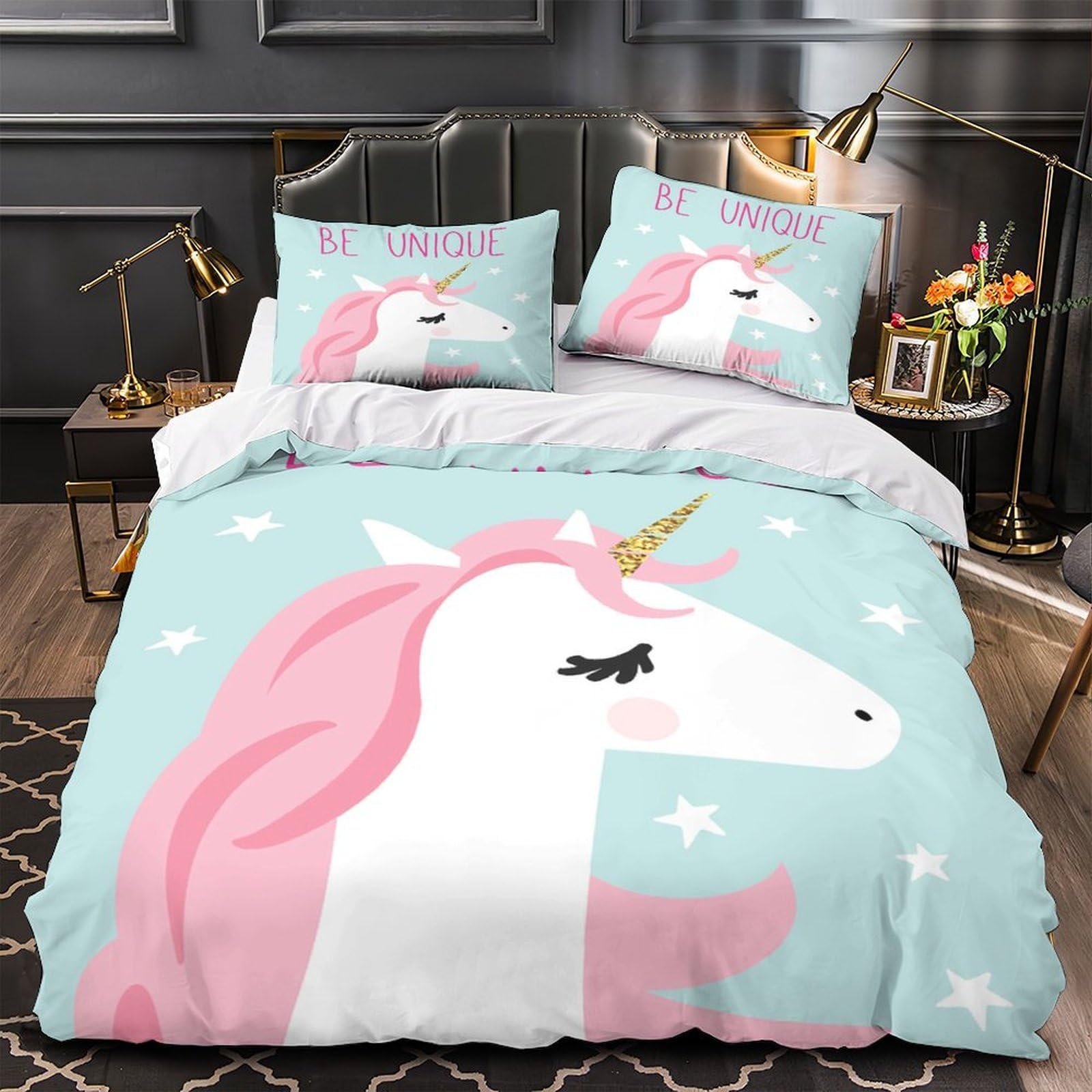 Parure de lit licorne hypoallergique pour stopper les allergies nocturnes des enfants et ados