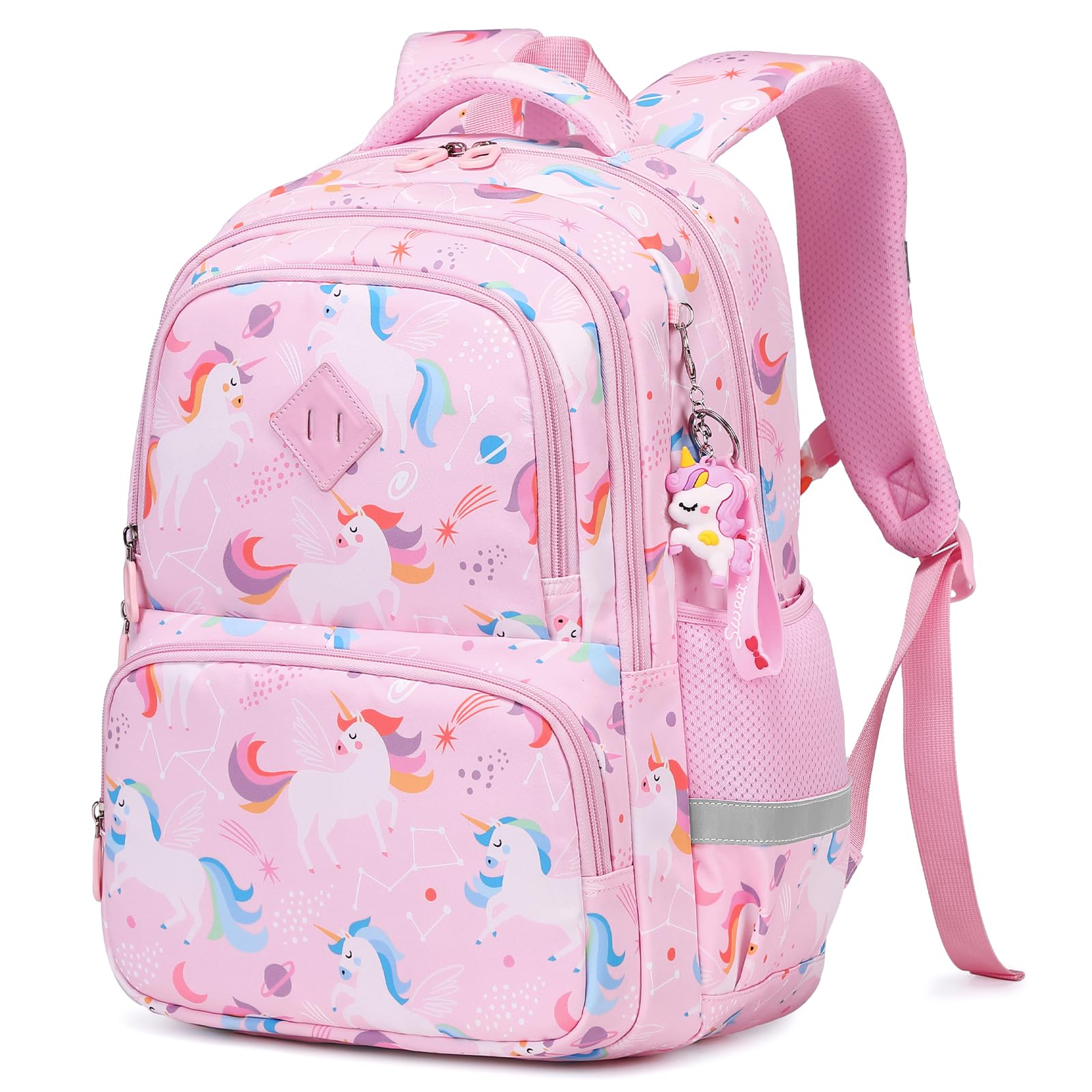 MUSEVOS Unicorn Kids Backpacks, Girls Elementary School Backpack, Lightweight Kindergarten Bookbag, Water Resistant Pink Girls Backpacks