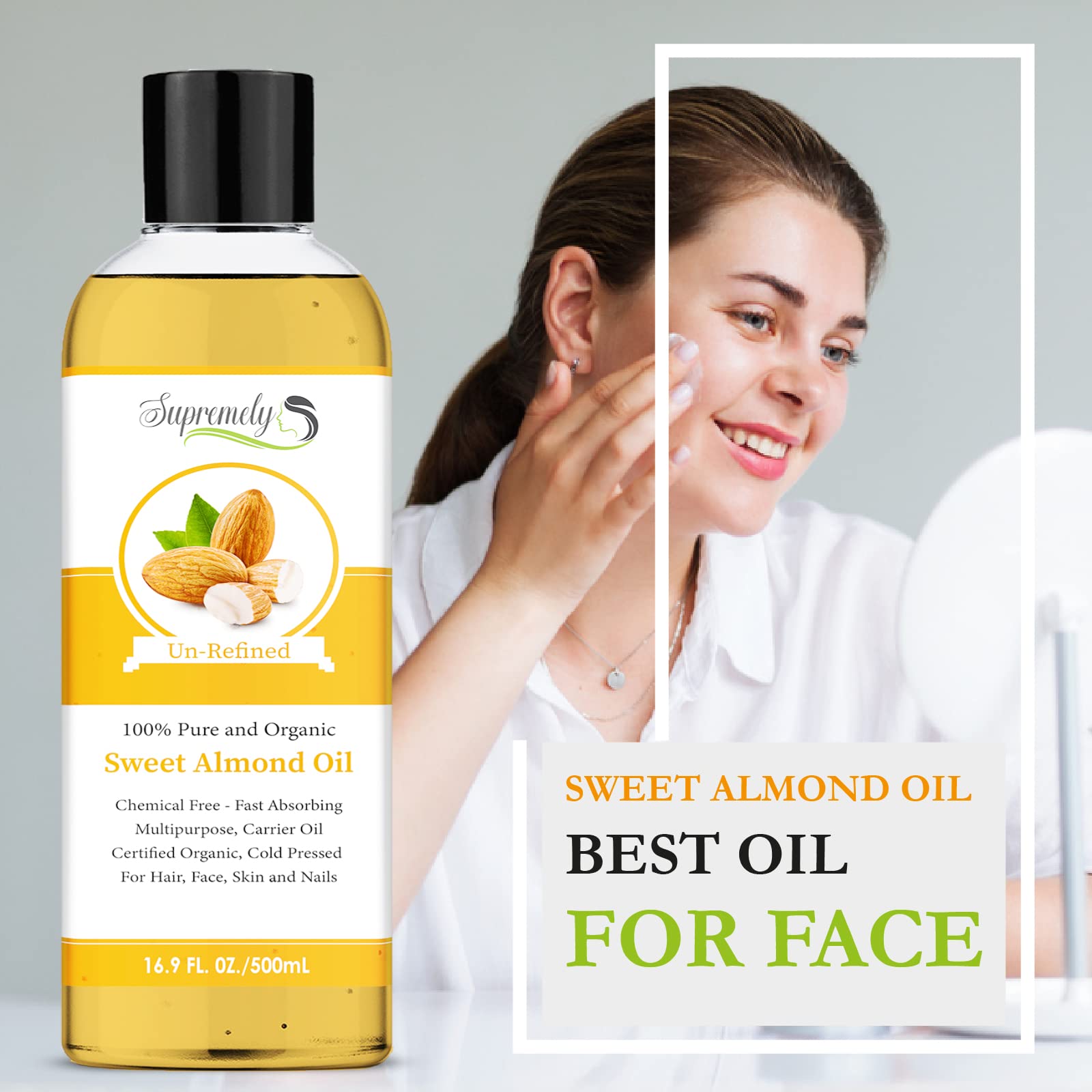 Pure Sweet Almond Oil for Skin and Hair, Cold Pressed, Natural Moisturizer and Carrier Oil - Image 4
