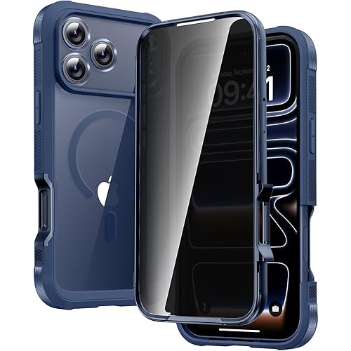 Diaclara Magnetic Designed for iPhone 17 Pro Max Case Full Body Bumper,[Compatible with MagSafe] Military Drop Proof Cover with Built-in Privacy Screen Protector,Deep Blue