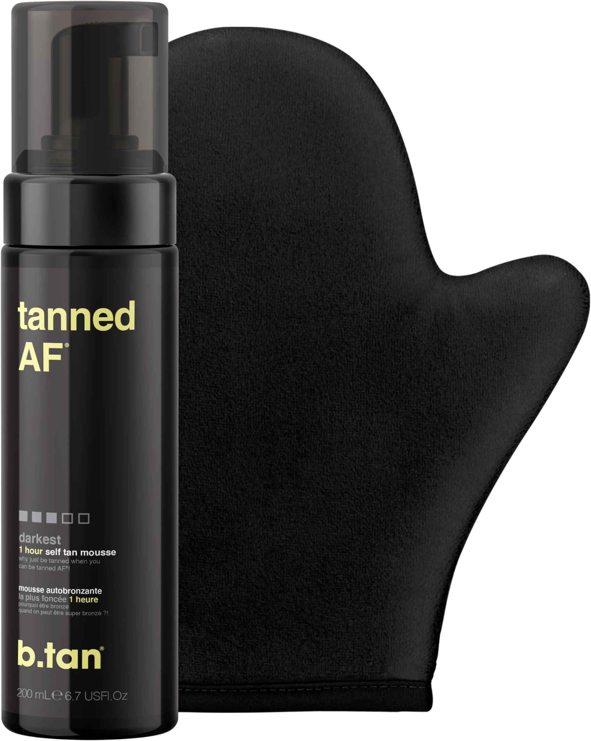 b.tan Dark Self Tanner Kit | Get Tanned Bundle - Best Mousse w/Tanning Mitt Applicator, 1 Hour Express Sunless Foam, Fast Bronzing Glow, No Fake Tan Smell, Vegan, Cruelty Free, 6.7 Fl Oz