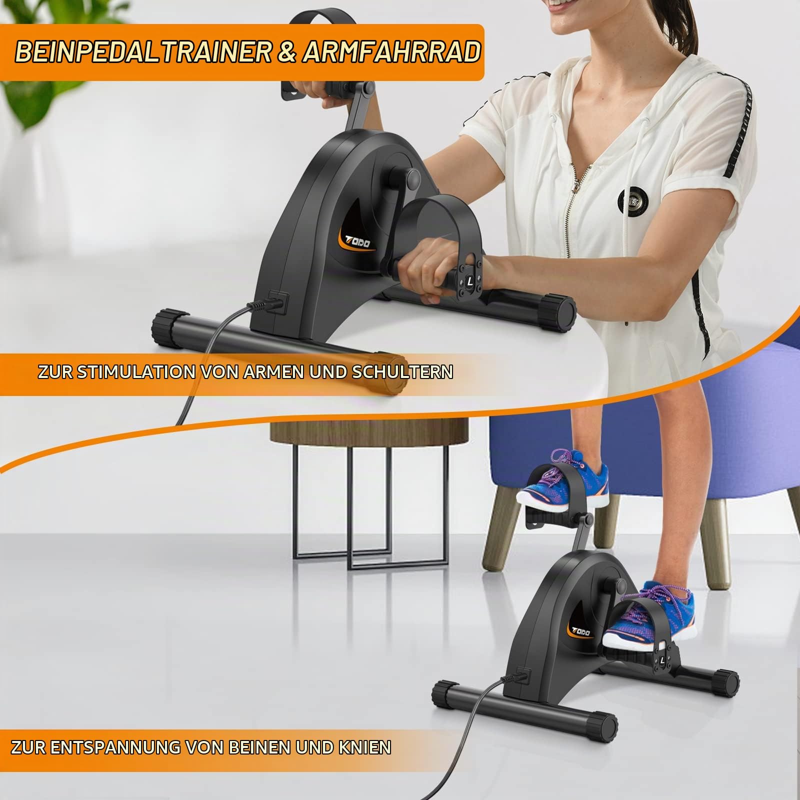 TODO Mini Heimtrainer Elektrischer, Fitness Bike Arm- und Beintrainer im Sitzen für Senioren Sportgeräte Zuhause mit Fernbedienung und Großes Display