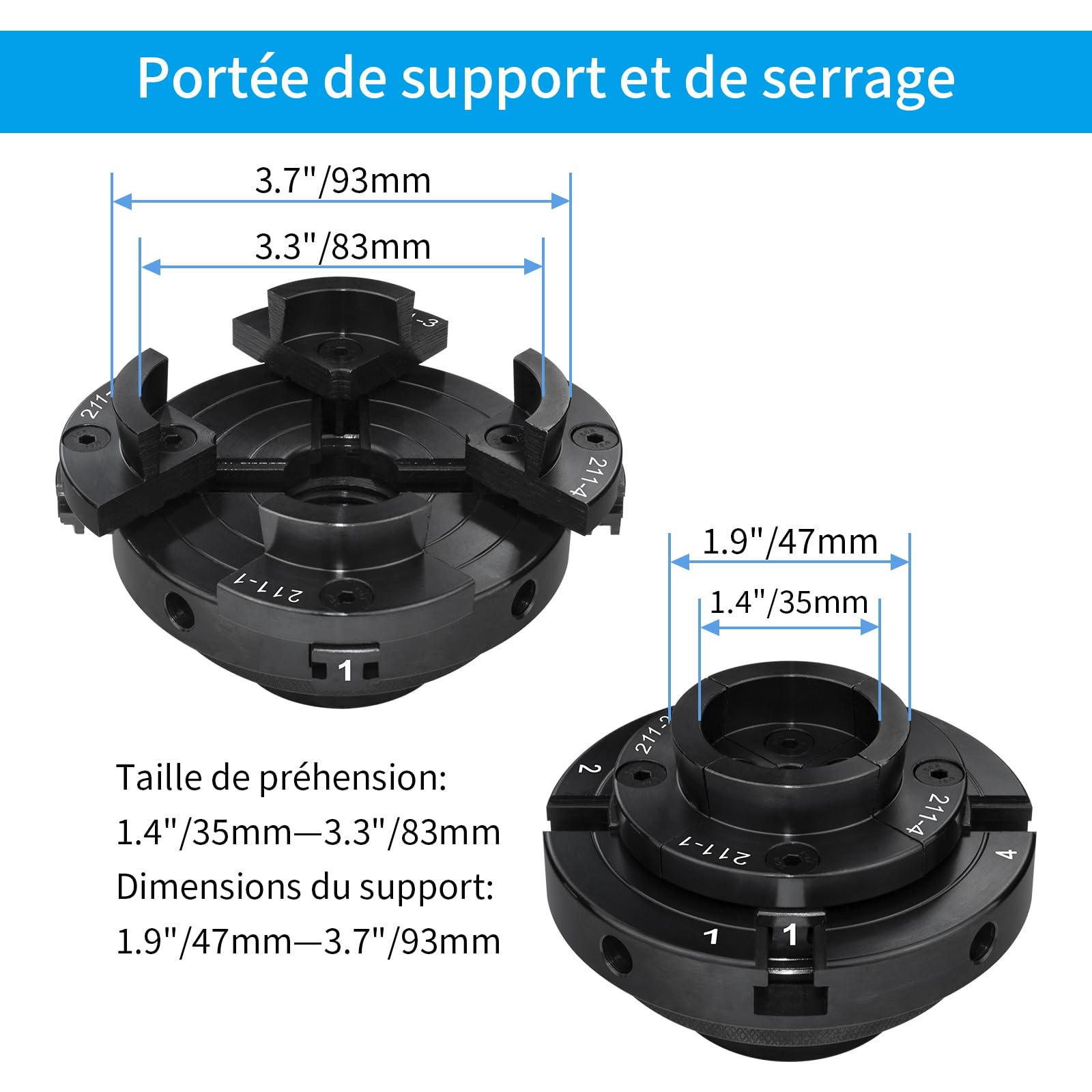 Mandrin de tour à bois,100mm 4 Mâchoires mandrin de tour centrage automatique M33x3.5 Avec adaptateur M18x2.5