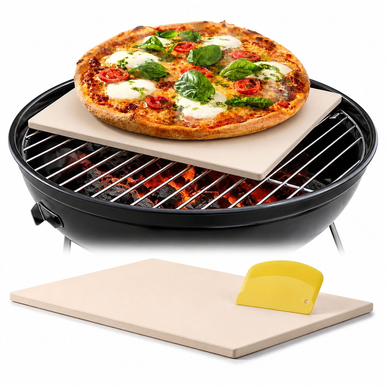 Rechteckiger Cordierit-Pizzastein mit PP-Schaber für Ofen, Brotbacken und Grill