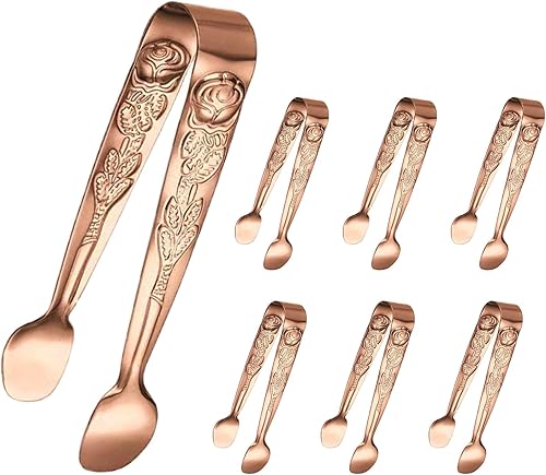 Mini pinzas para servir, 6 pinzas pequeñas de cubo de azúcar rosa, pinzas pequeñas de acero inoxidable para hielo, pinzas de oro rosa de 4 pulgadas