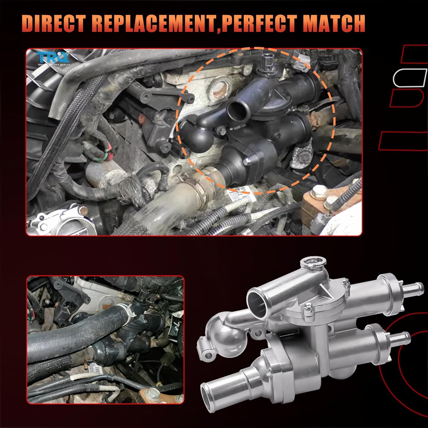 Aluminium Engine Coolant Thermostat Housing Compatible with Chrysler Dodge Jeep Vehicle 200 08-10, Sebring 08-14 & Avenger 09-17, Journey & Compass 07-17 Patriot 07-20 Replaces# 68003582AB, 902-319