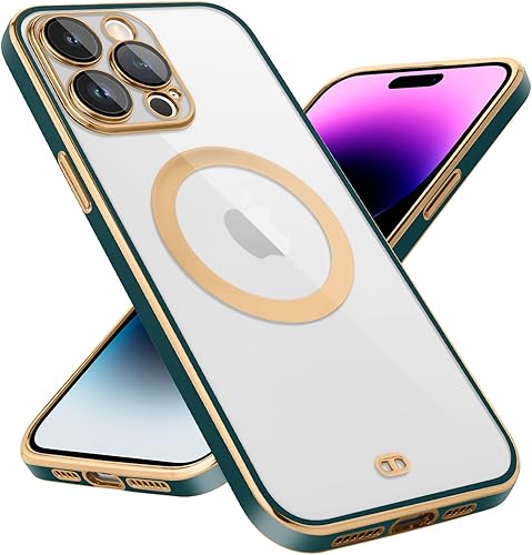 MOWIME Funda magnética para iPhone 14 Pro Max, cubierta trasera transparente de 6.7 pulgadas para lente de cámara integrada compatible con Magsafe