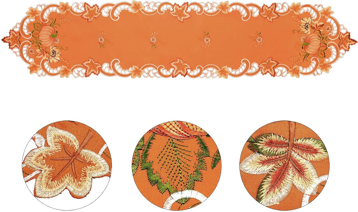 Simhomsen Embroidered Pumpkins Orange Table Runner for Fall, Autumn and Thanksgiving (14 x 88 inches)