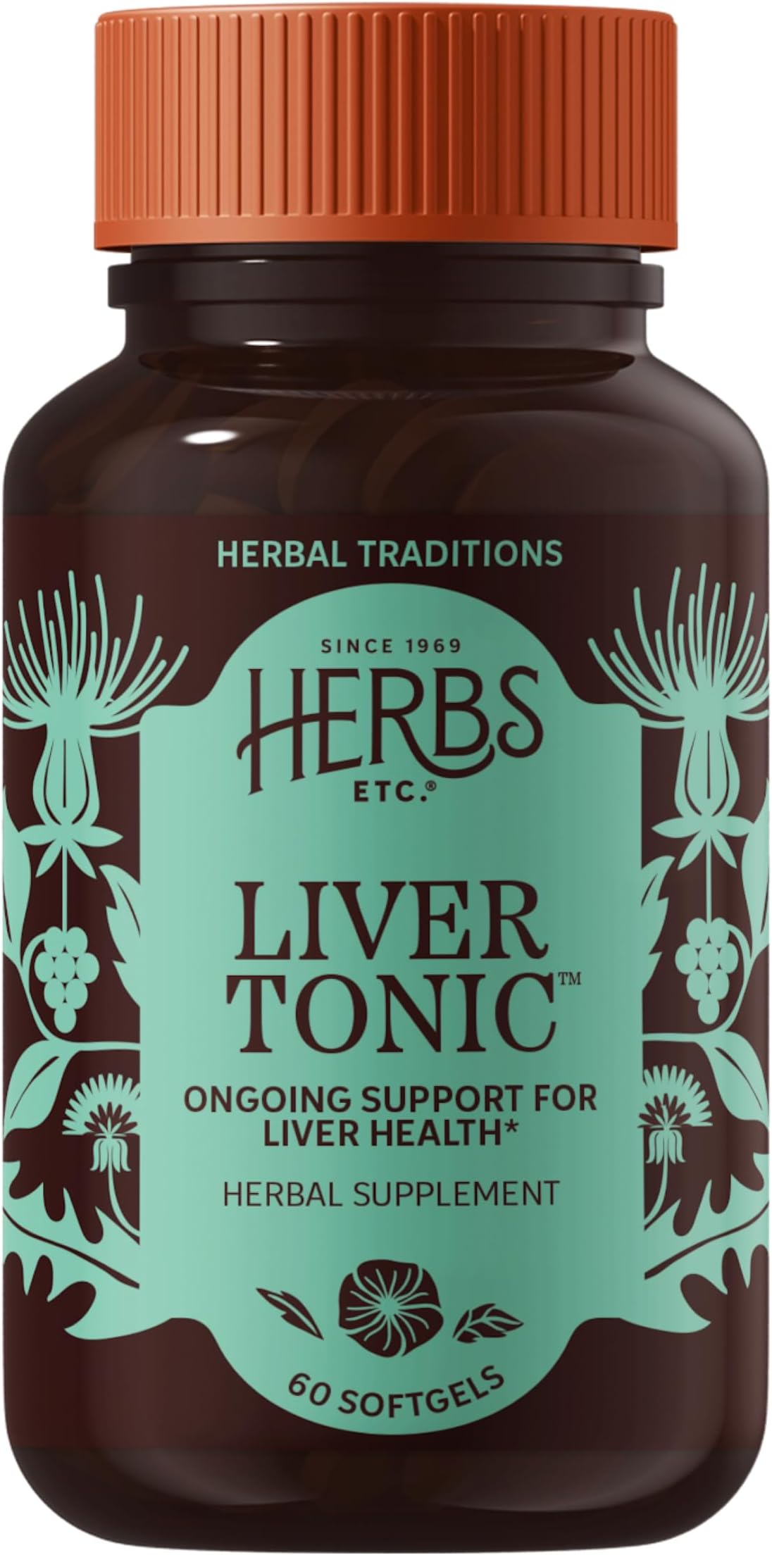 Herbs Etc. Liver Tonic Softgels, Organic, Gluten-Free, 60 Count | Herbal Supplement with Organic Milk Thistle, Schisandra, & Oregon Grape for Healthy Liver Function and Natural Detoxification