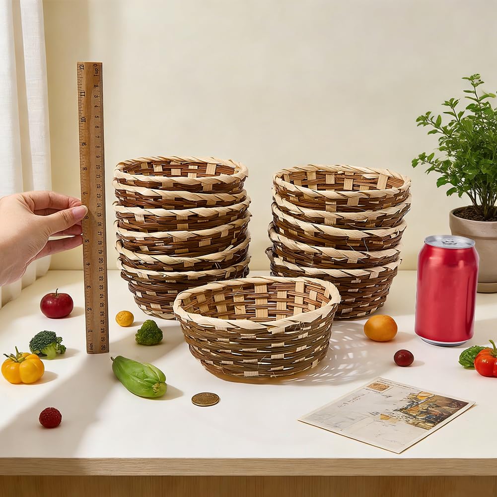 FINGERINSPIRE 12 cestas de almacenamiento de bambú y ratán, diámetro interior de 155 mm, contenedor para alimentos de ratán trenzado de color trigo, cesta trenzada artesanal para la organización de la