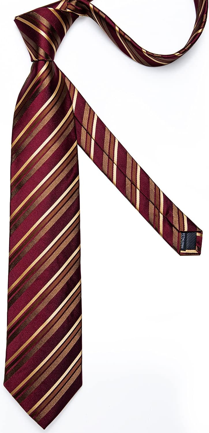 DiBanGu Mens Striped Tie Silk Woven Necktie and Pocket Square Cufflinks Tie Clip Set Wedding Business Formal Gift Tie for Men - Image 4