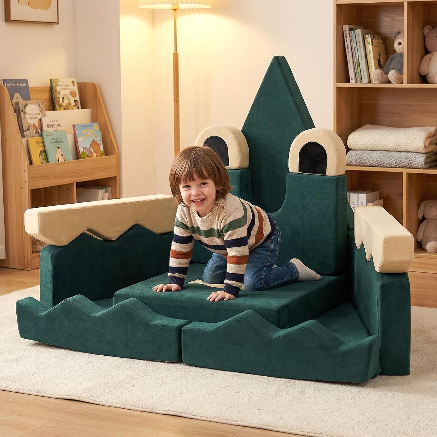 Costzon Modular Kids Play Couch, Snow Mountain Theme Toddler Foam Building Fort for Inspiring Creativity, Convertible Foam and Floor Cushion for Boys Girls for Playroom, Bedroom Gifts (Crocodile)