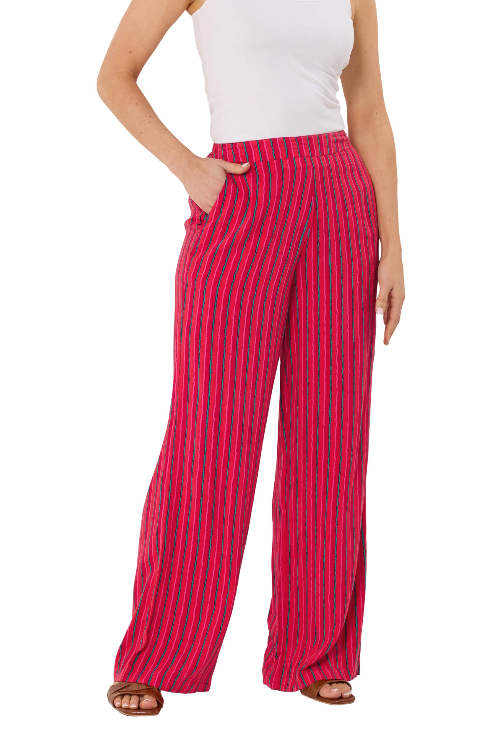 Long Tall Sally - LTS Tall Stripe Wide Leg Trousers - Women's Red