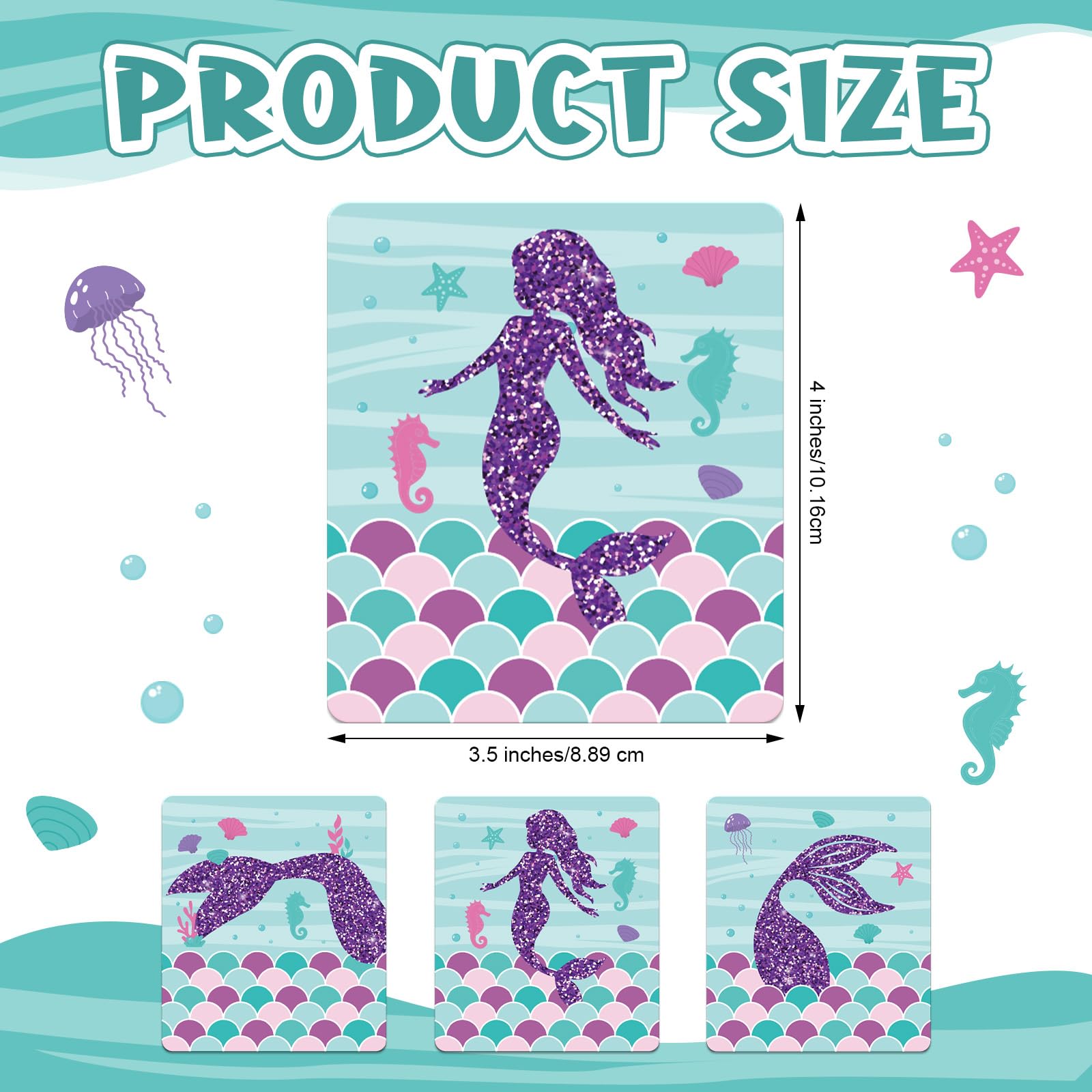 Marspark 36 Pcs Large Size Mermaid Birthday Stickers for Chip Bag 3 Style Mermaid Sticker Party Supplies for Ocean Under the Sea Birthday Snack Goodie Bags Gifts and Decorations, 4 x 3.5 Inches