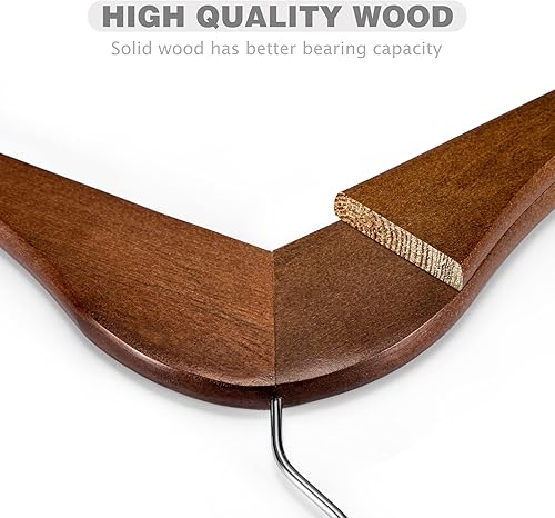 Miniatura 4 de HOUSE DAY Paquete de 100 perchas de madera de nogal resistentes para armario, perchas de madera con acabado liso con barra antideslizante para