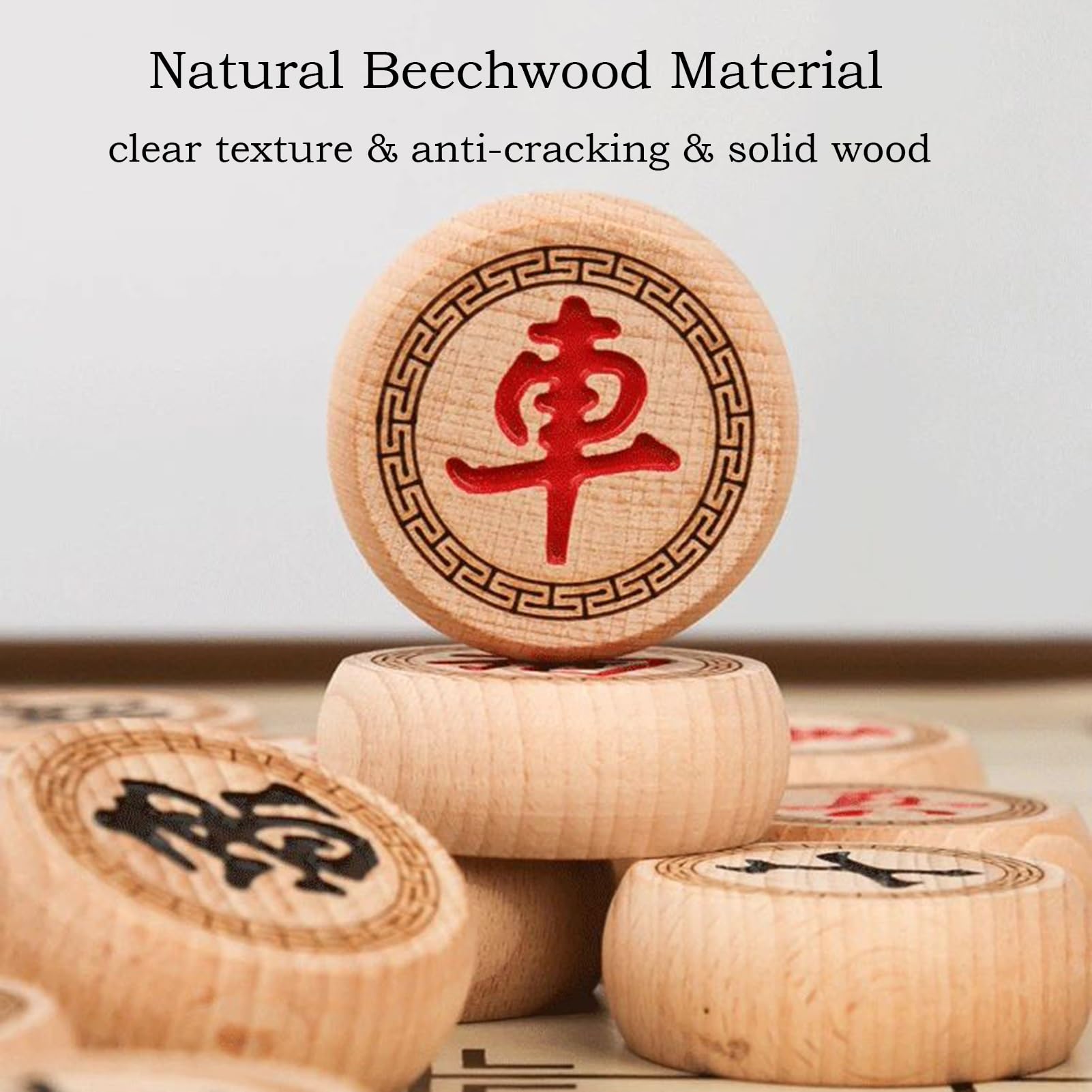 Chinesisches Schachspiel-Set, tragbares Xiangqi aus Buchenholz mit faltbarem Holzbrett, Tisch-Strategiespiel for 2 Spieler, for Teenager, Erwachsene und Familien(Size:3.8cm/1.5in)