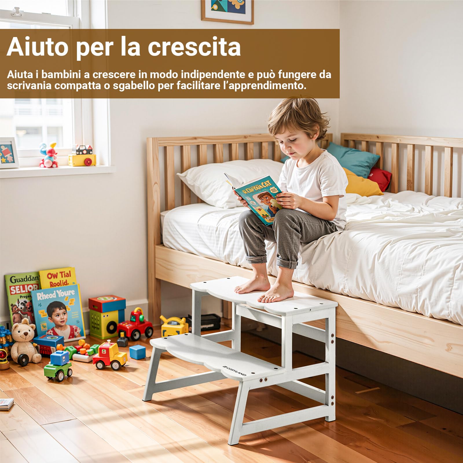 COSYLAND Torre Montessoriana 2 in 1 per Bambini con Protezione Rimovibile 136 kg Bianco