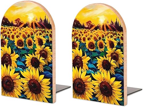 Sujetalibros de madera resistente para estantes de pintura al óleo de girasoles para estantes, antideslizantes, resistentes, decorativos, para el