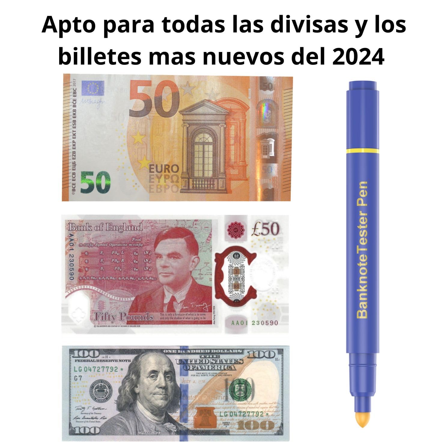 Detector Billetes Falsos 3 Unidades Rotulador Billetes Falsos 2en1 Detector de Billetes Falsos y Bolígrafo Azul - Detector Billetes Falsos Profesional Apto Para Todos los Billetes de Euro Dólar Libras
