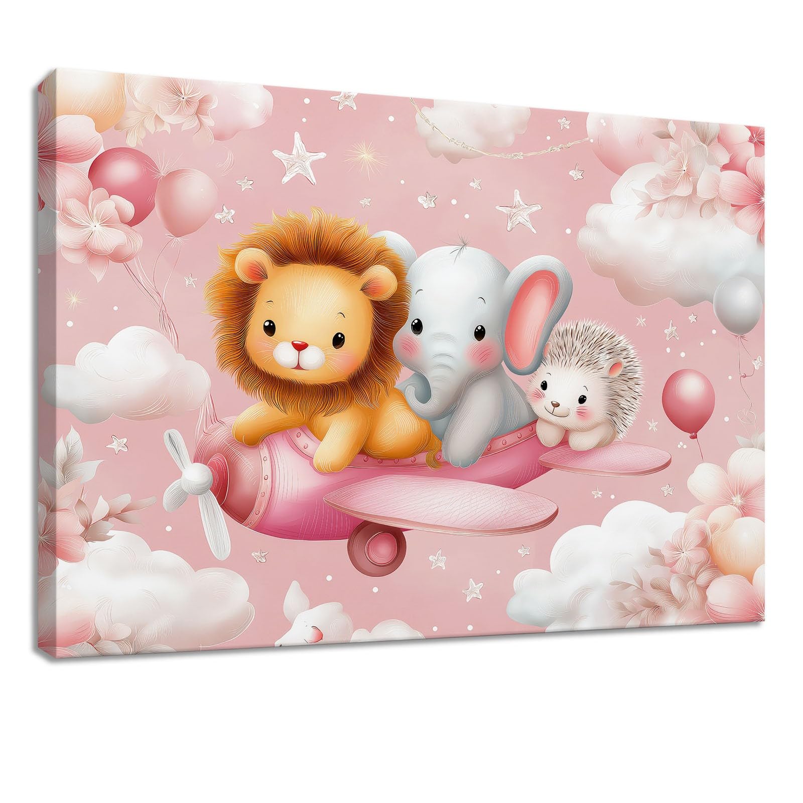 Lienzo decorativo de 70 x 50 cm, diseño de león rosa, diseño de avión y estrellas, para salón, dormitorio, oficina