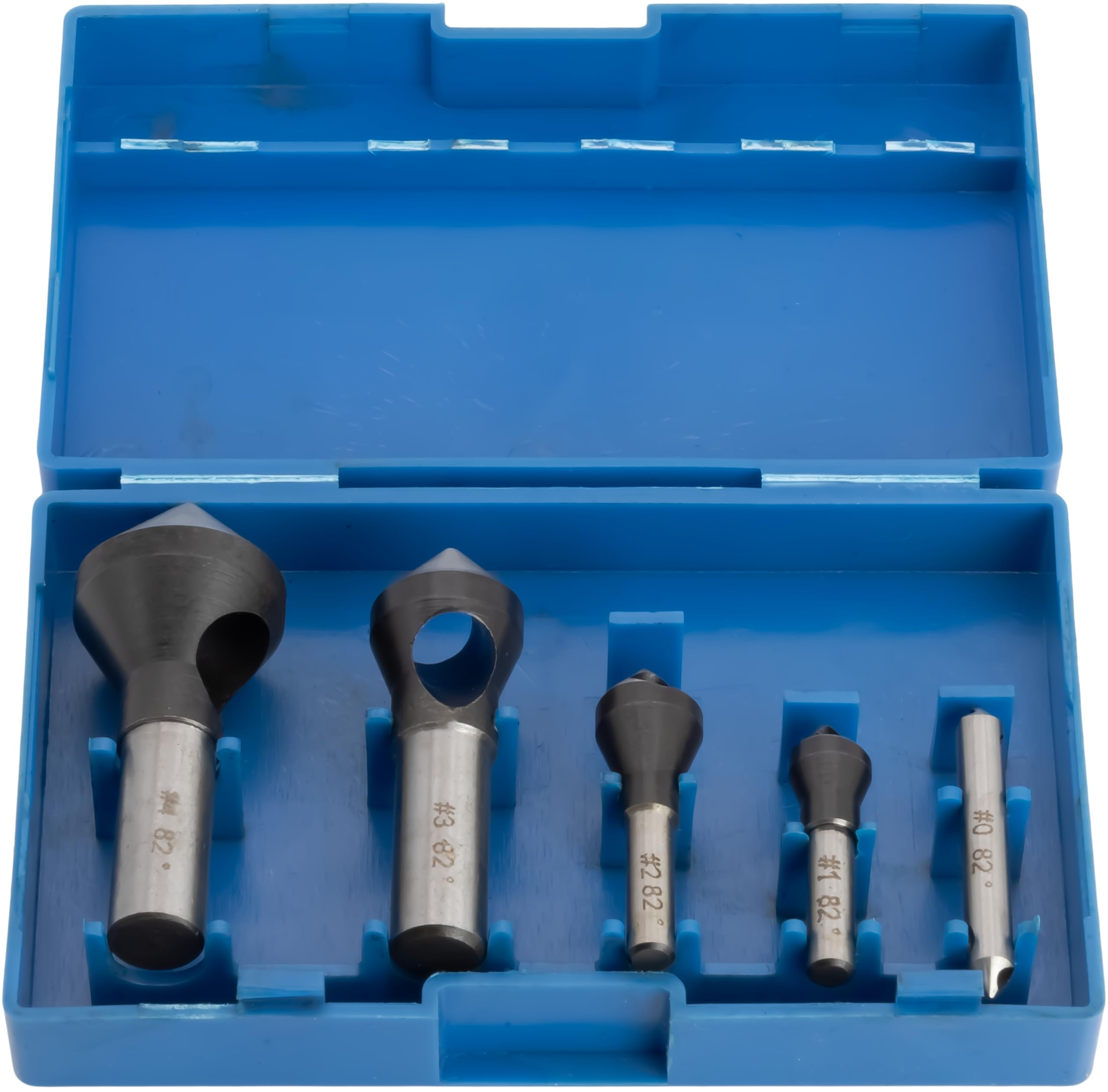 5 pc High-Speed Steel Countersink Drill Bit Set, 82° Countersink Angle, 0 Flute, 1/4" to 1 1/8"