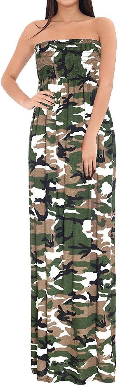New Womens Plus Size Boob Tube Printed Sheering Summer Maxi Dress 8-26 ( Camouflage Print, L )