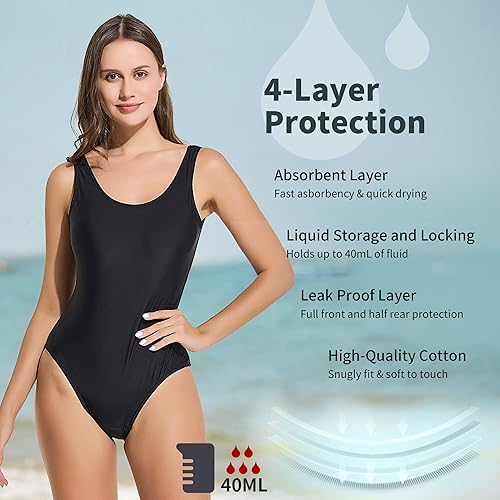 Miniatura 4 de feitycom Leakproof Period Monokini Swimsuit for Women 12-Hour Protection 3 Styles Drawstring, Seamless, Cross-Back