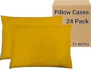 ZPECC Pillow Cases Bulk 24 Pack - Standard Pillowcases with Envelope Closure, Soft Brushed Microfiber Pillow Cover for Hotel Airb&bs Hospital Bedding Essential, Golden Yellow