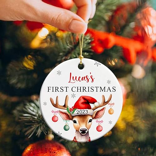 Vista 90 de Adorno de cerámica personalizado para la segunda Navidad del bebé, vaca lechera Feliz Navidad 2025, regalo personalizado para los amantes