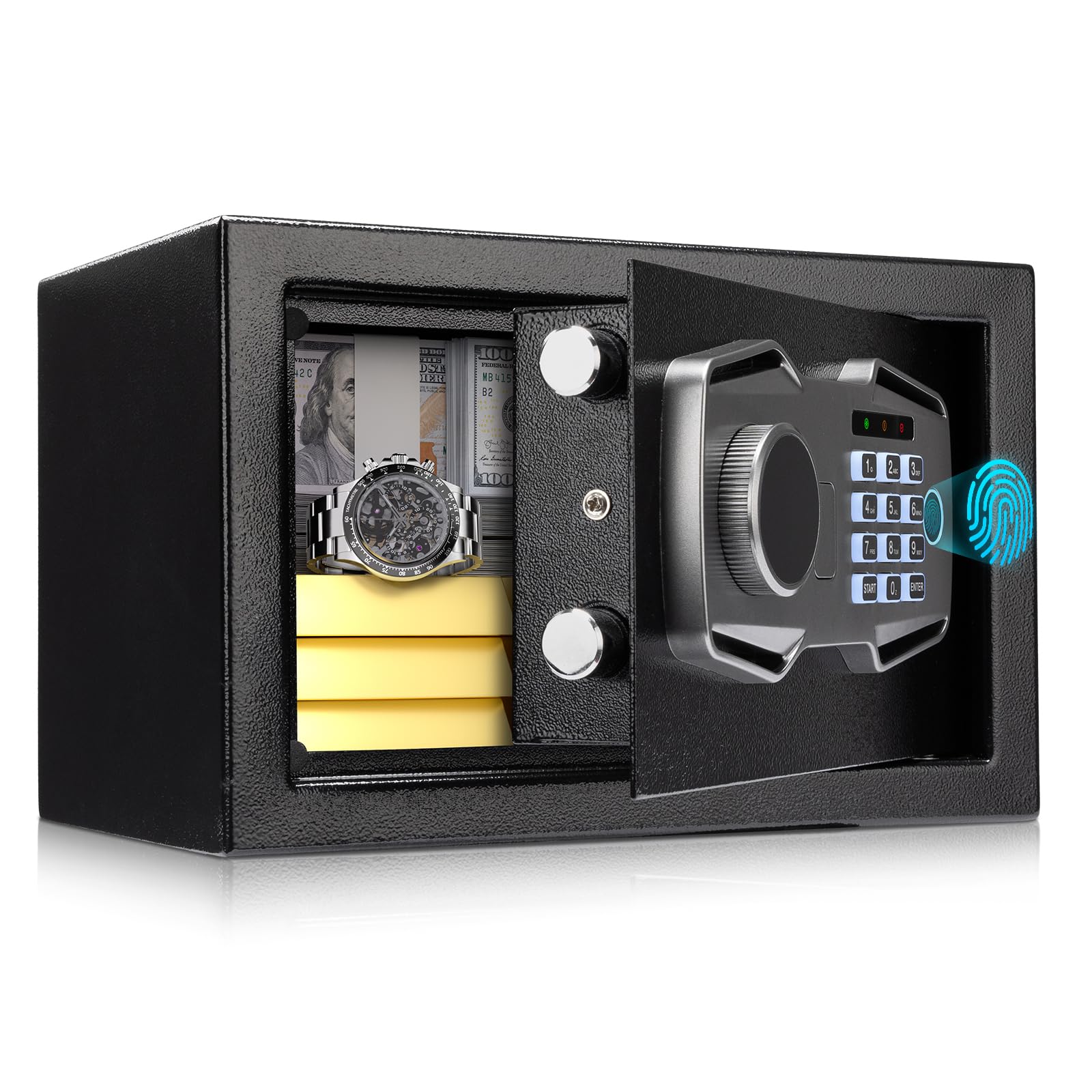 MUNBYN Biometric Fingerprint Safe with Alarm System 3-Way Access Lock Box with Electronic Keypad Display Screen USB-C Port