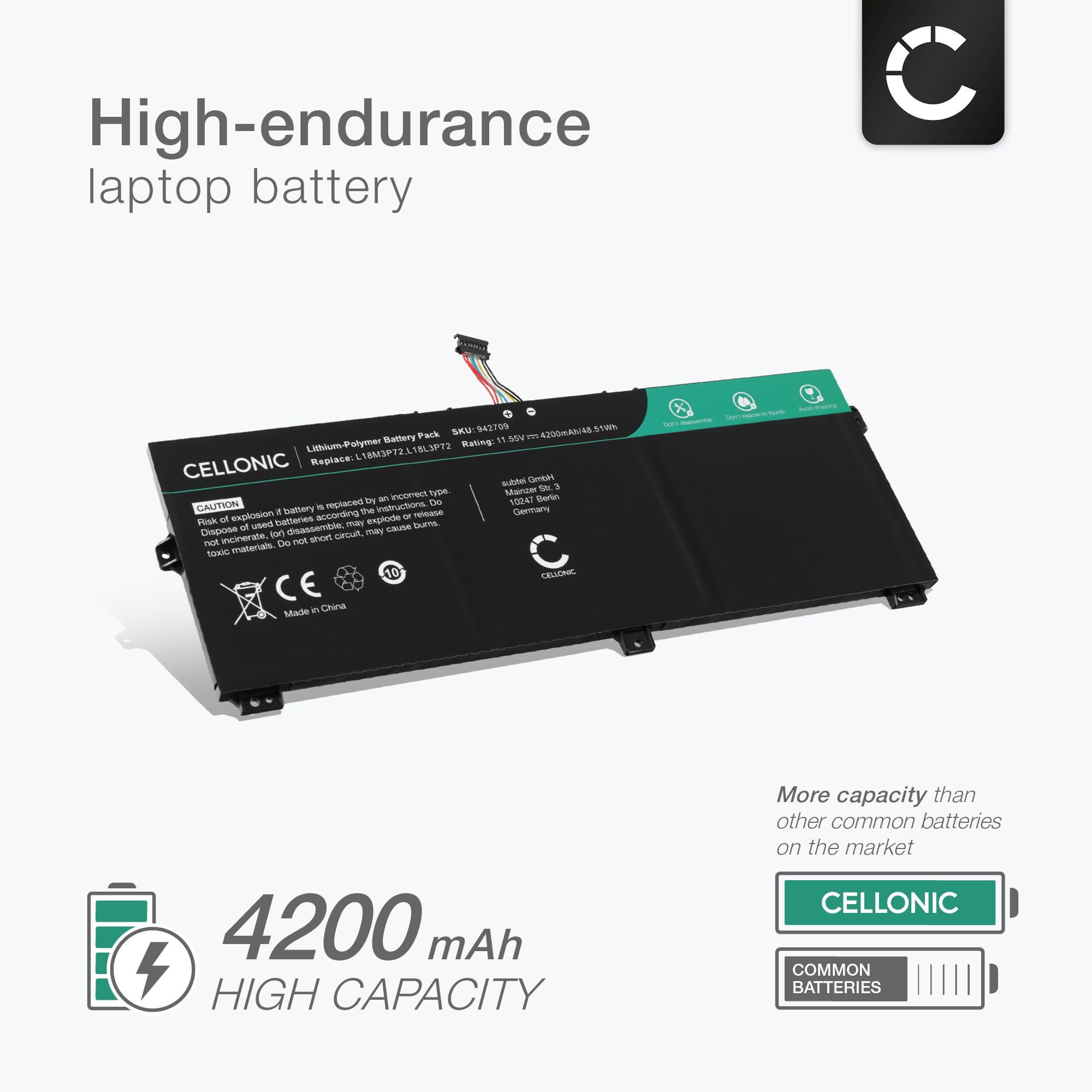 CELLONIC Bateria kompatybilna z Lenovo ThinkPad X13 Yoga, X390 Yoga, kompatybilna z Lenovo 5B10W13927, 5B10W13928, L18L3P72 4200mAh 11,55V