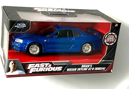Jada Fast & Furious Brian's Nissans Skyline GT-R (BNR34), escala azul 132