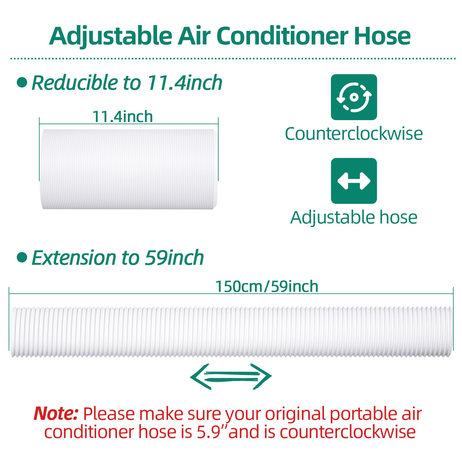 Kit de ventana de aire acondicionado portátil – Kit universal ajustable de ventilación de CA con manguera de escape de 5.9 pulgadas para ventanas deslizantes verticales/horizontales