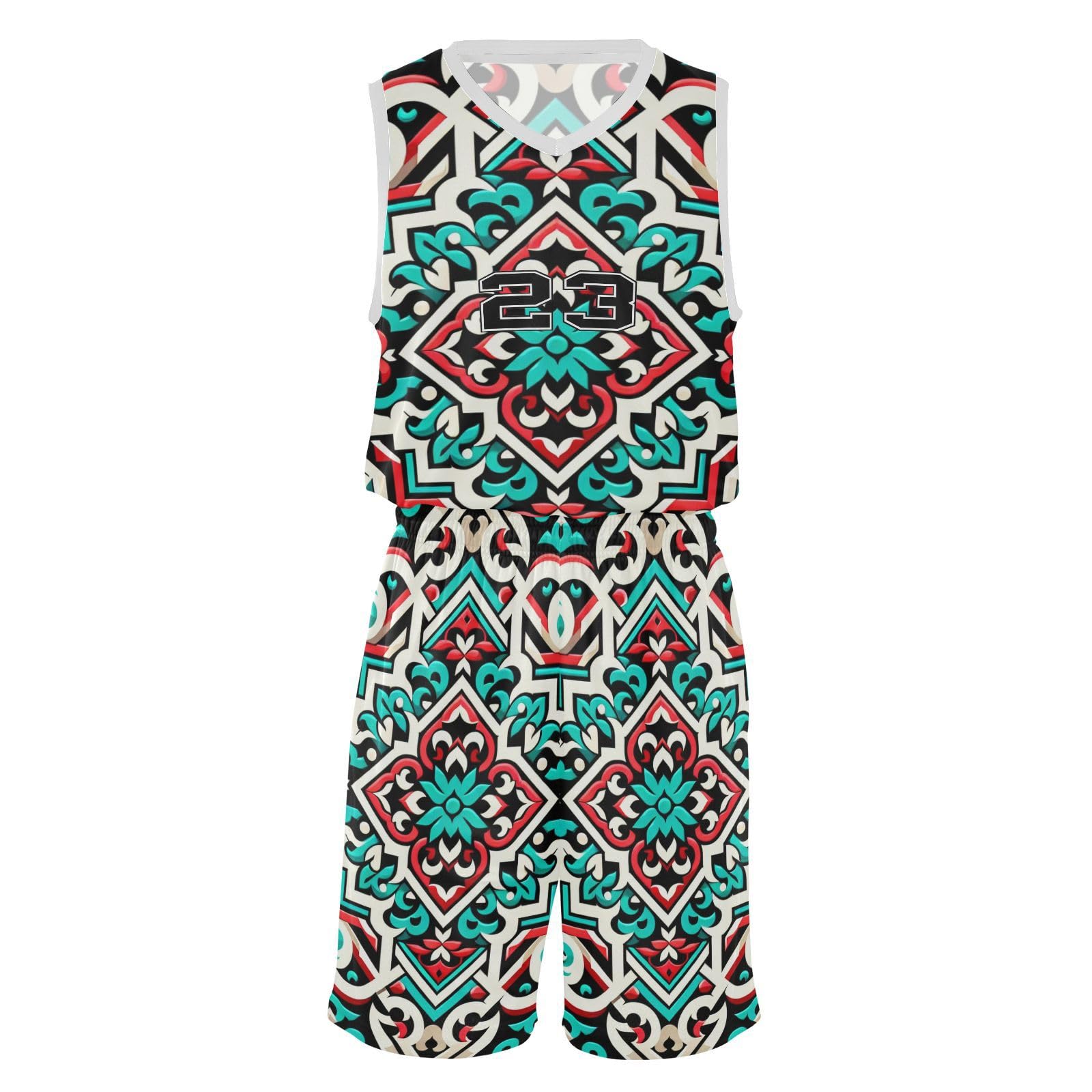 FLildon Ethnic Mexican Floral Boys Basketball Jersey Set Tank Top Shorts Tracksuit Sport Training Suit for Kids, L