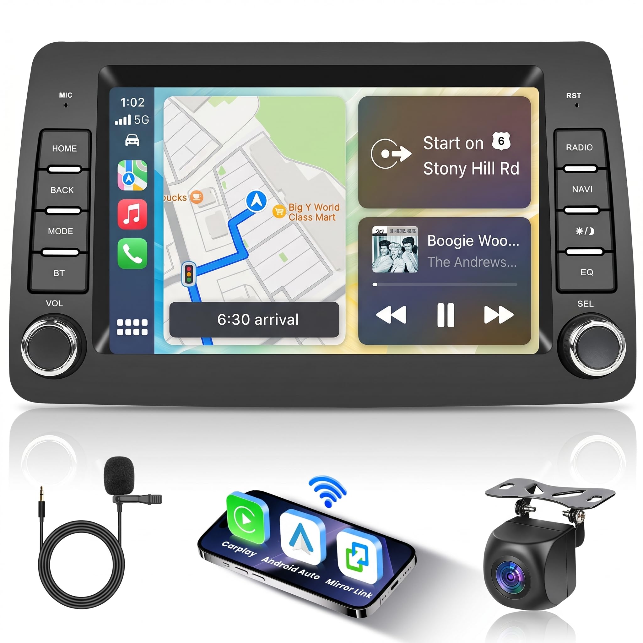 Carplay Autoradio per Fiat Panda 169 (2002-2012), 2GB+64GB Android Auto Bluetooth Car Stereo con GPS Navigation WiFi RDS/FM Radio SWC USB Mirror Link Canbus + Telecamera Posteriore