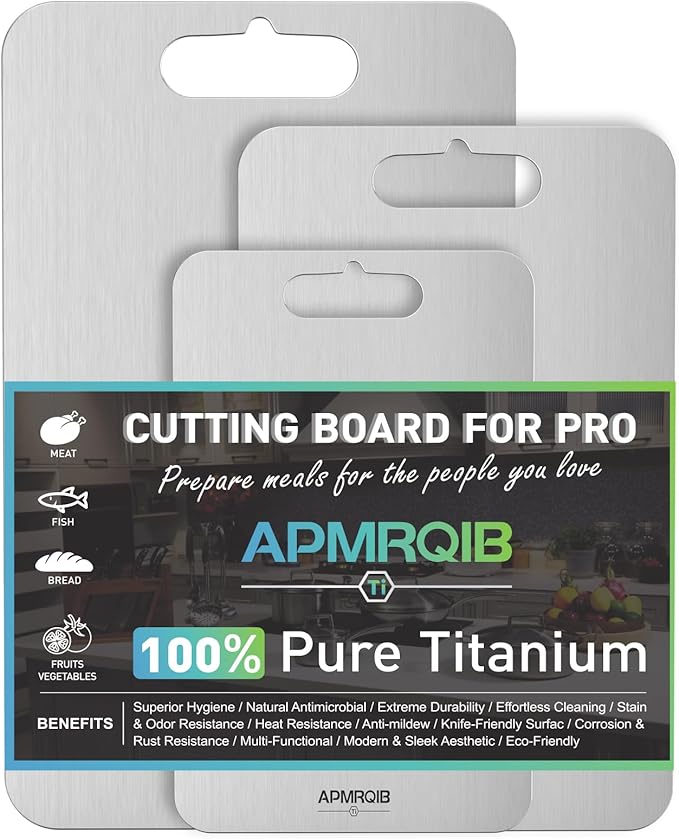 Titanium Cutting Board Set of 3,100% Pure Titanium Cutting Boards for Kitchen, Double Sided Non Toxic Cutting Board, Ideal Charcuterie & Chopping for Meat, Hygiene Durable Dishwasher(S+M+L)
