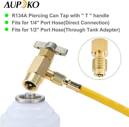 Miniatura 3 de Aupoko R134A - Dispensador de refrigerante con adaptador de tanque, puerto macho de 14 pulgadas, abridor de botellas de válvula de retención de
