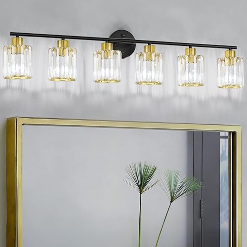 Miniatura 15 de Accesorios de iluminación de baño de cristal, accesorios de iluminación de baño sobre espejo, modernas luces de tocador negras de 3 luces para Negro