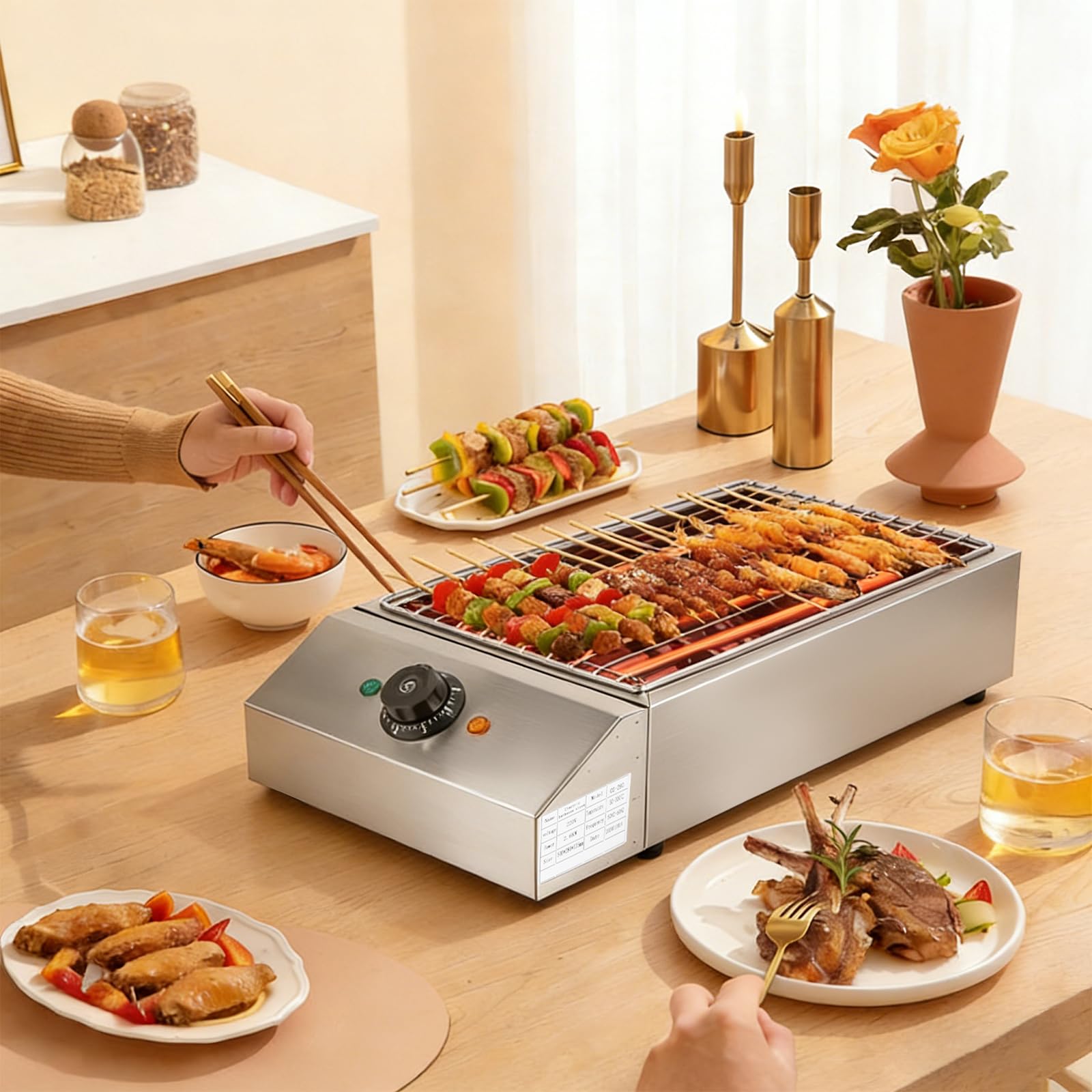Gril elettrico da cucina professionale con piastra di cottura regolabile per grigliare pollo, pesce e verdure