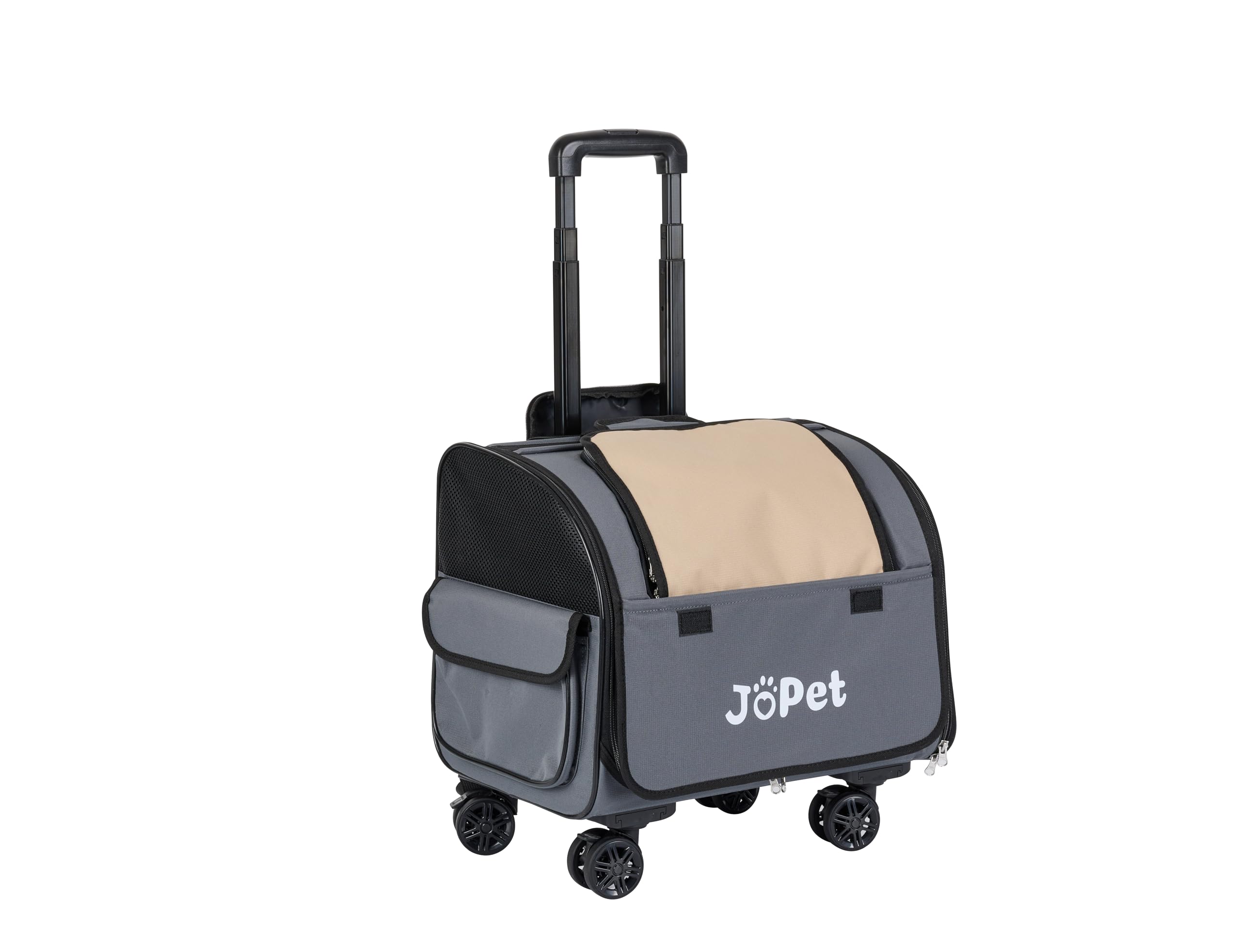 JoPet Pet Bag Carrier with Wheels, Pet Backpack with Wheels, Small Dog Carrier, cat Carrier, Detachable Wheels, Travel Bag, Pet Trolley, Soft Sided Carrier with Wheels, Foldable Carrier (Oat Grey)