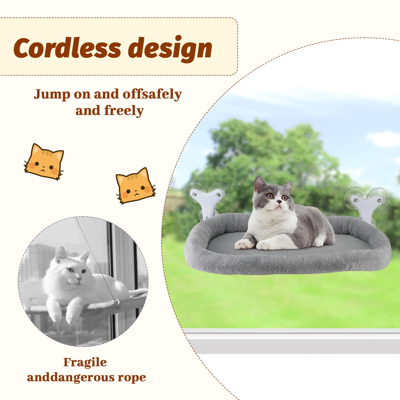 Sprifityy Hamac pour Chat,avec ventouses Stables,Chaise Longue Pliable,hamac de fenêtre,lit pour Animaux de Compagnie,Bain de Soleil,capacité de Charge jusqu'à 23 kg (Gris, XL)
