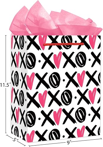 Miniatura 6 de WaaHome XOXO - Bolsa de regalo de San Valentín con asa de 115 x 9 x 5 pulgadas bolsas de regalo para el día de San Valentín con papel de seda bolsas