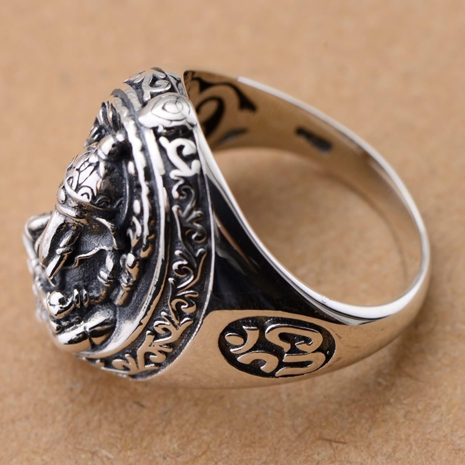 Anello con Incisione Anello Uomo Fidanzamento,Anelli Argento Uomo 925 Buddista Vintage Anello Fidanzamento Argento