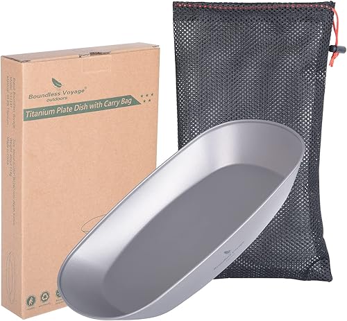 Boundless Voyage Bandeja de titanio reutilizable para cena ultraligera con bolsa de transporte para acampar al aire libre vajilla portátil plato de