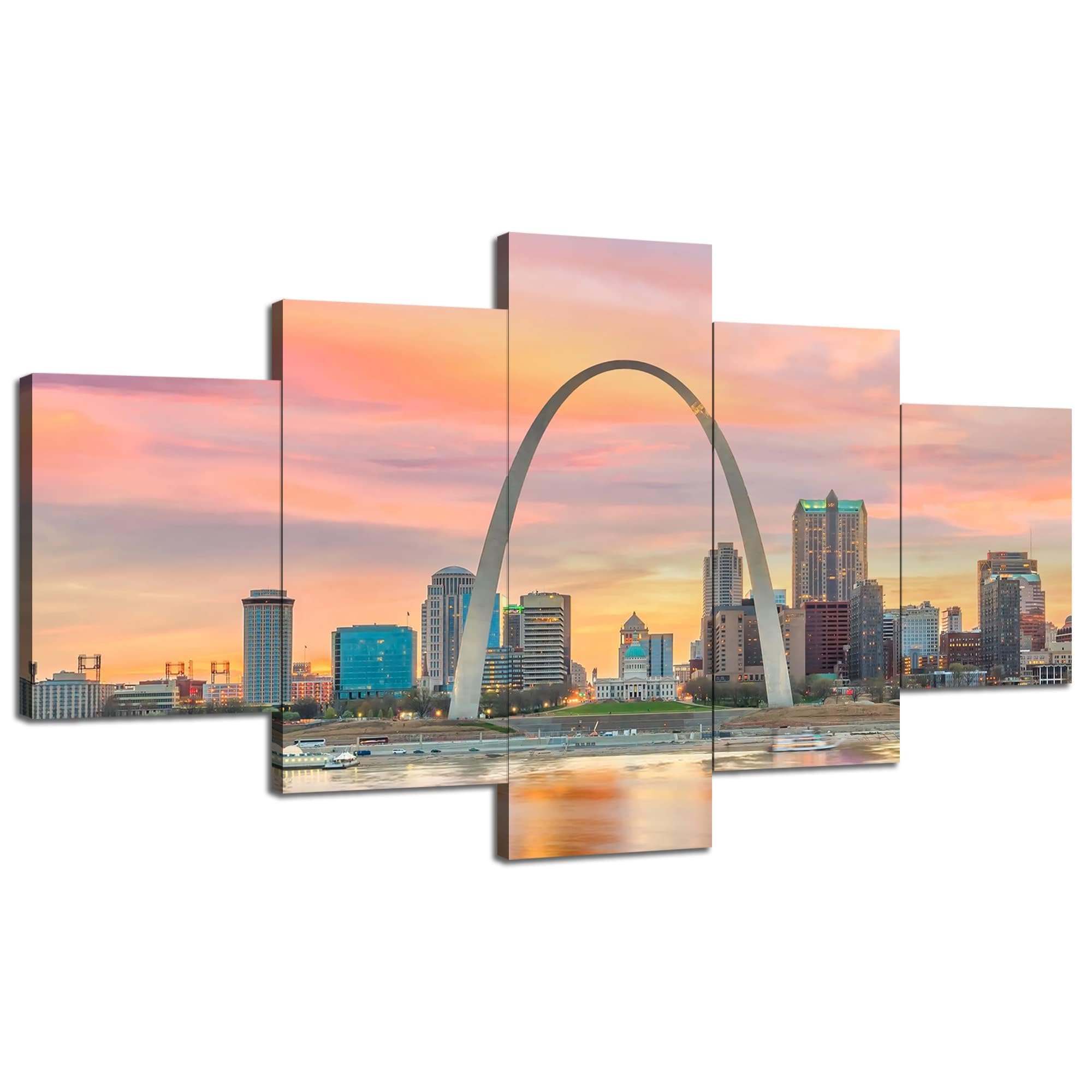 Gateway Arch Wall Art St. Louis Skyline Wall Decor Missouri St. Louis Picture Canvas Print Poster St. Louis Landmark Building Painting Framed - 60x32 inches, Office Home Living Room Decoration