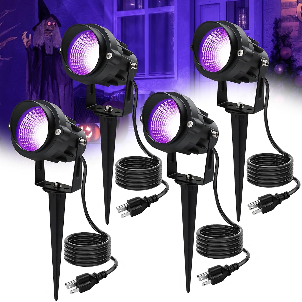 Qeeanmo Halloween Outdoor Blacklight Spotlight,12W Outdoor Black Lights for